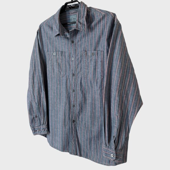 L.L. Bean Button-Up Long-Sleeve Striped Denim Shirt Blue Men's XL 100% Cotton - Picture 2 of 12